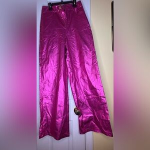 High-Waist Metallic Pink Wide-Leg Pants